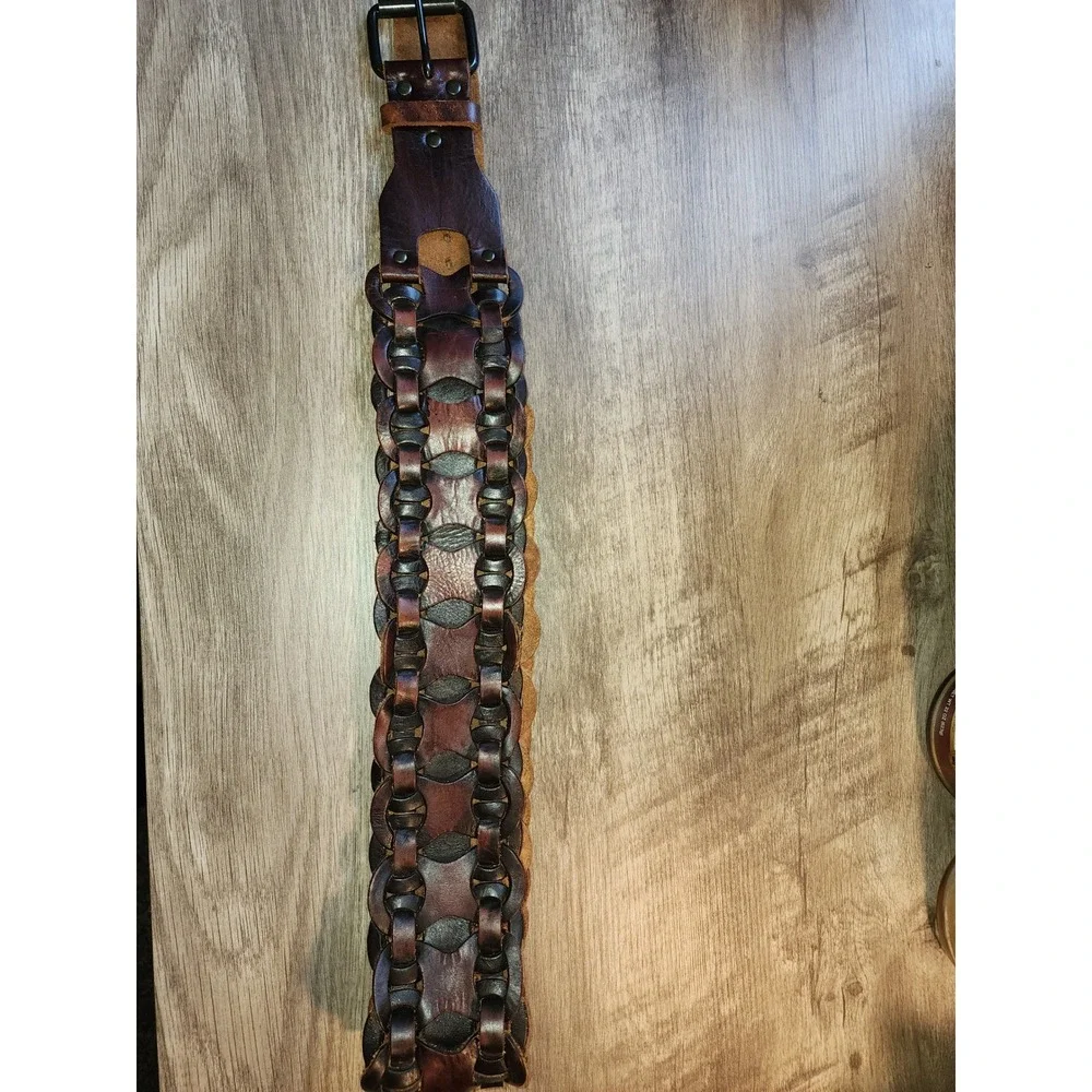 Vintage Style Wide Braided Genuine Leather Waist Belt Brown Boho Interlaced L
